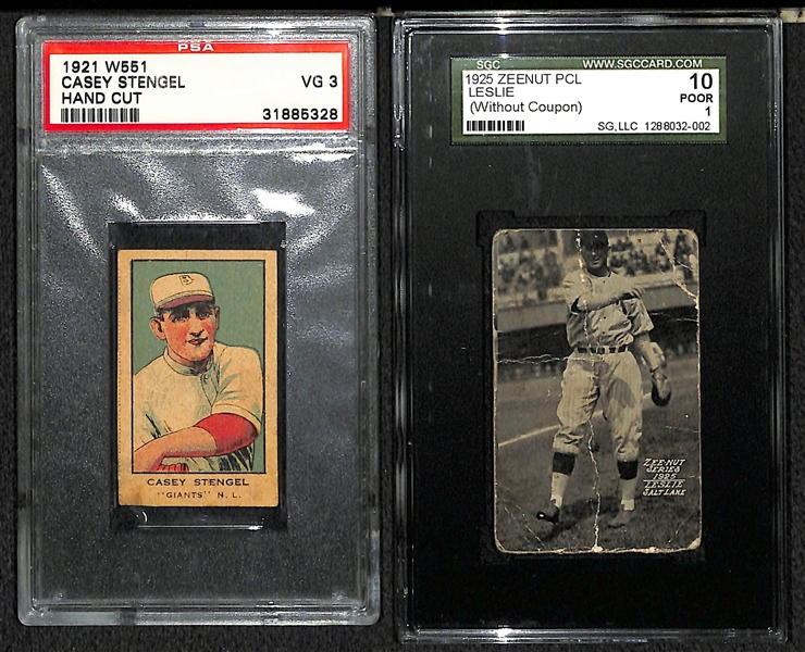1921 W551 Casey Stengel PSA 3 & 1925 Zeenut PCL Leslie (Without Coupon) SGC 10 